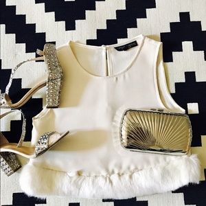 Topshop petite sz 4 faux fur trimmed crop top